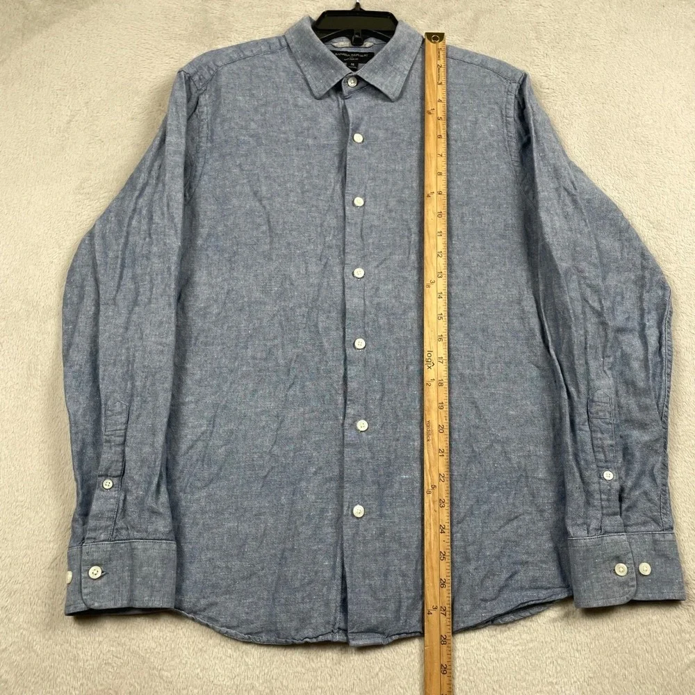 Banana Republic Shirt Mens Medium Slim Fit Blue Cotton Linen Button Up Preppy